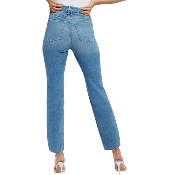 NWT Good American High Waist Frayed Hem Straight Jeans Size 10/30 Retail $145 - Picture 3 of 7